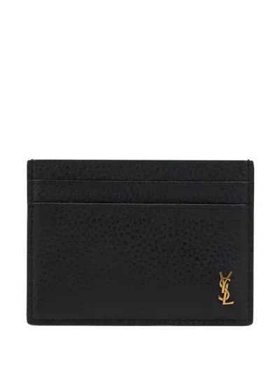 Saint Laurent Cassandre Leather Cardholder In Black