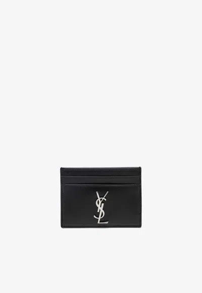 Saint Laurent Cassandre Leather Cardholder In Black