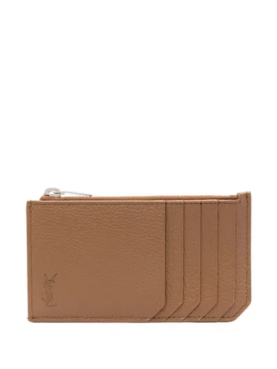 Saint Laurent Cassandre Leather Cardholder In Brown