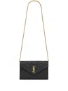 Saint Laurent Cassandre Leather Chain Wallet In Black