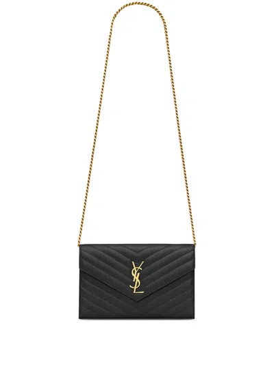 Saint Laurent Cassandre Leather Chain Wallet In Black