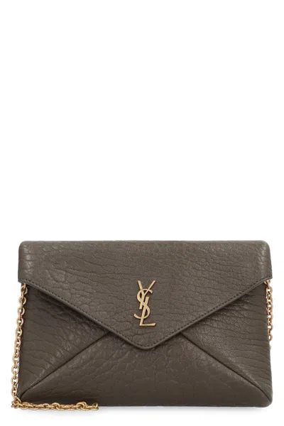 Saint Laurent Cassandre Leather Clutch In Green