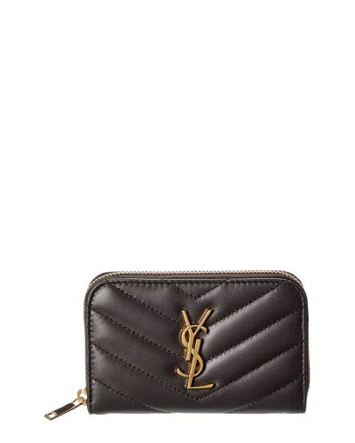 Saint Laurent Cassandre Leather Coin Purse In Brown