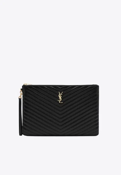 Saint Laurent Cassandre Leather Document Holder In Black