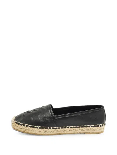 Pre-owned Saint Laurent Cassandre Leather Espadrilles In Black