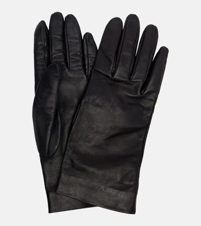 Saint Laurent Cassandre Leather Gloves In Black