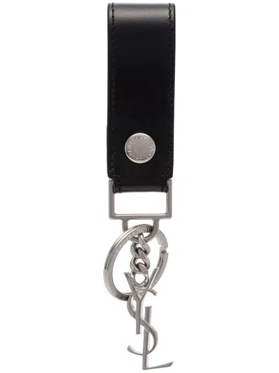 Saint Laurent Cassandre Leather Key-holder In Black
