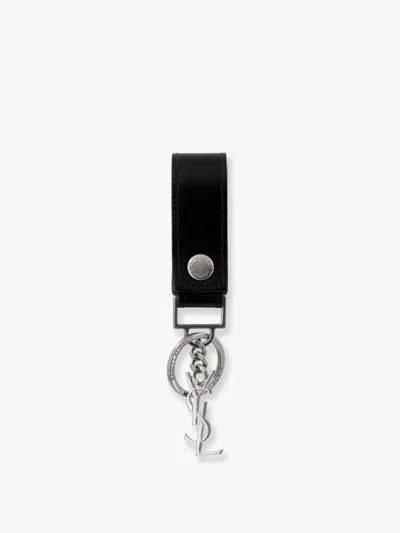 Saint Laurent Cassandre Leather Key Ring In Black
