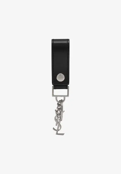 Saint Laurent Cassandre Leather Key-ring In Black