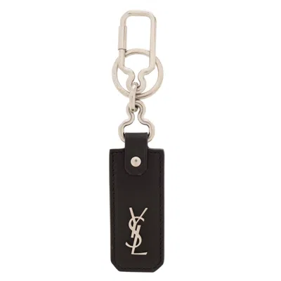 Saint Laurent Cassandre Leather Keyring In Black In ["black"]