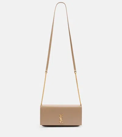 Saint Laurent Cassandre Leather Phone Pouch In Beige