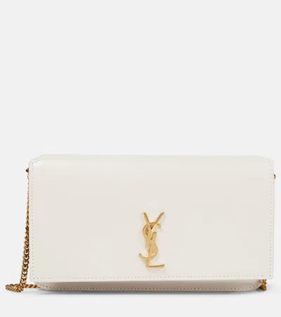 Saint Laurent Cassandre Leather Phone Holder In Crema Soft