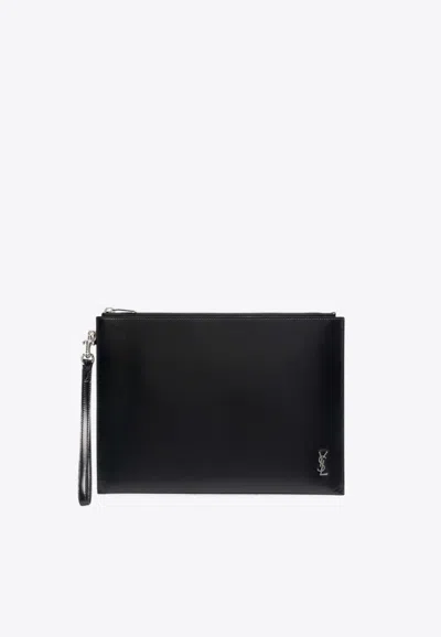 Saint Laurent Cassandre Leather Pouch In Black