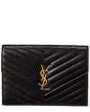 Saint Laurent Chevron Quilted Envelope Flap Pouch In Black