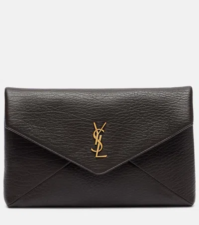 Saint Laurent Cassandre Leather Pouch In Brown