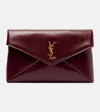 Saint Laurent Small Ysl Pouch Bag In Shiny Calfskin Leather In Burgundy
