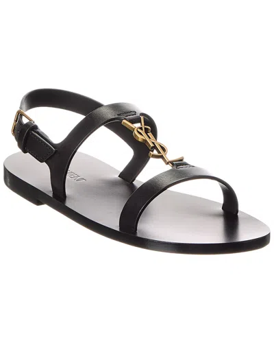 Saint Laurent Cassandre Leather Sandal In Black