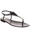Saint Laurent Smooth Leather Cassandra Triangular Upper Flat Sandals Shoes In Black