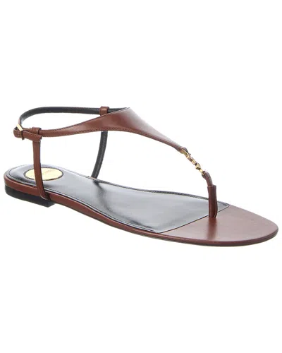 Saint Laurent Cassandre Leather Sandal In Brown