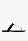 Saint Laurent Cassandre Black Flat Sandals With A T-strap In Leather Woman