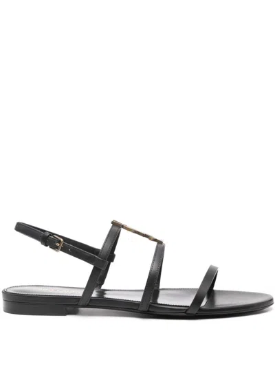 Saint Laurent Cassandre Leather Sandals In Black