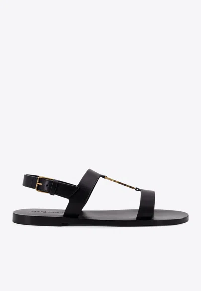 Saint Laurent Cassandre Leather Sandals With Ankle-strap