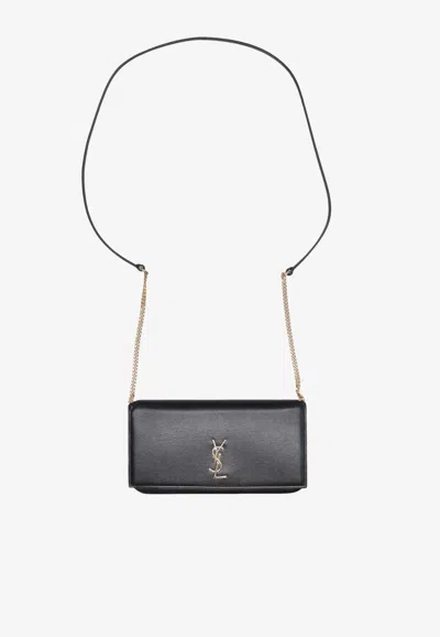 Saint Laurent Cassandre Leather Shoulder Bag In Black