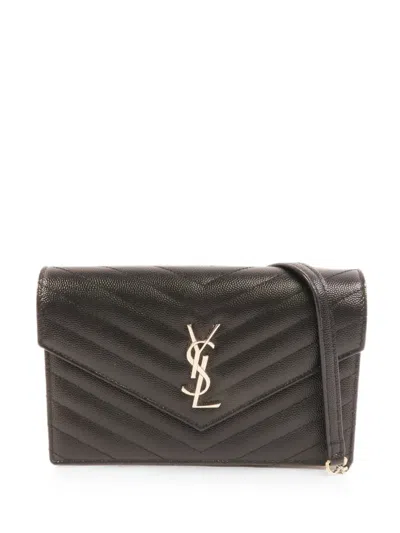 Pre-owned Saint Laurent Cassandre Leather Shoulder Bag In Black