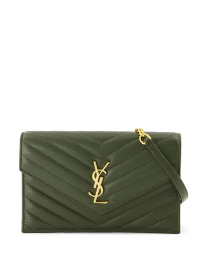 Saint Laurent Cassandre Leather Shoulder Bag In Green