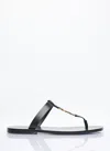 Saint Laurent Cassandra Flat Sole Metallic Toe Strap Sandals In Black