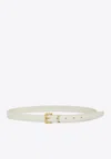 Saint Laurent Monogram Leather Thin Belt Adjustable In Gray