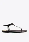 Saint Laurent Smooth Leather Cassandra Triangular Upper Flat Sandals Shoes In Black