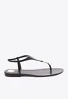 Saint Laurent Smooth Leather Cassandra Triangular Upper Flat Sandals Shoes In Black