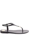 Saint Laurent Cassandre Leather Thong Sandals In Black