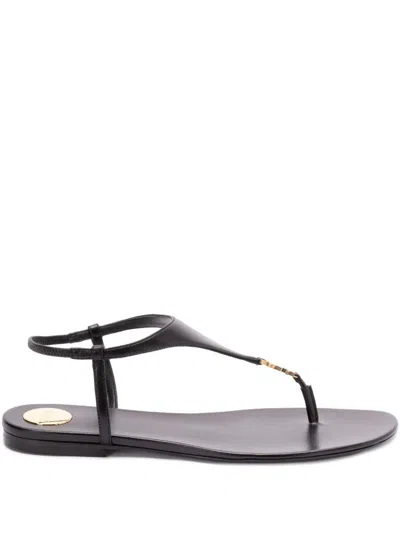Saint Laurent Cassandre Leather Thong Sandals In Black