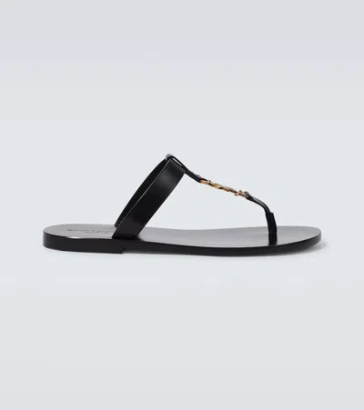 Saint Laurent Cassandra Logo Plaque Flat Sandals In Black