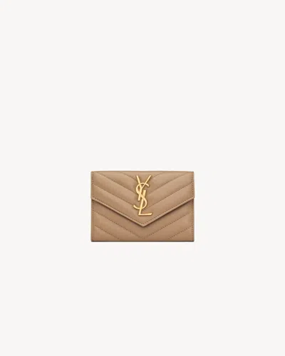 Saint Laurent Cassandre Leather Wallet In Sand