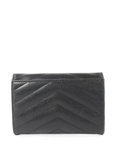 Pre-owned Saint Laurent Cassandre Leather Wallet In Black