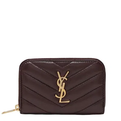 Saint Laurent Cassandre Leather Wallet In Cabernet Red