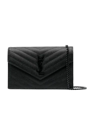 Saint Laurent Cassandre Leather Wallet-on-chain In Black