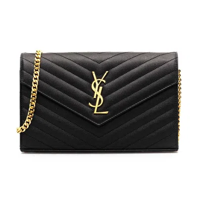 Saint Laurent 'cassandre' Leather Wallet On Chain In Black