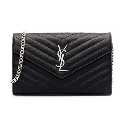 Saint Laurent 'cassandre' Leather Wallet On Chain In Black