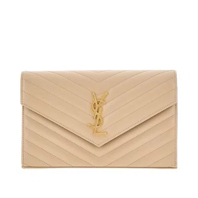 Saint Laurent 'cassandre' Leather Wallet On Chain In Brown