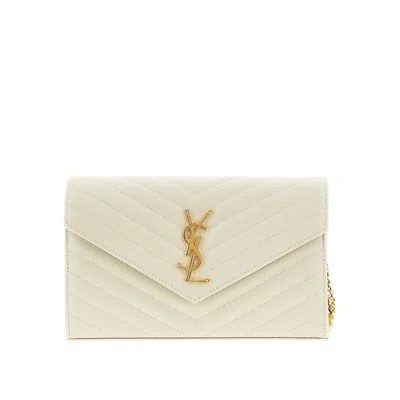 Saint Laurent 'cassandre' Leather Wallet On Chain In Neutral