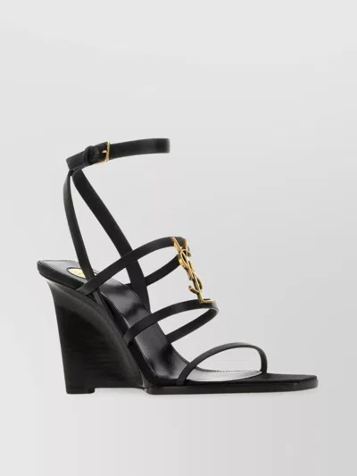 SAINT LAURENT CASSANDRE LEATHER WEDGES OPEN TOE