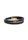 Saint Laurent Cassandre Leather Wrap Bracelet In Black