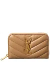 Saint Laurent Cassandre Leather Zip Around Wallet In Sand