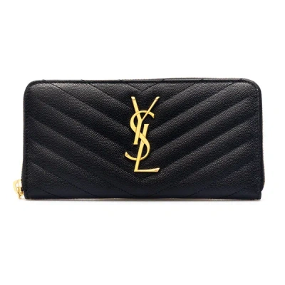 Saint Laurent 'cassandre' Leather Zip-around Wallet In Black