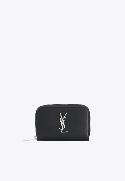 Saint Laurent Cassandre Leather Zipped Wallet In Black