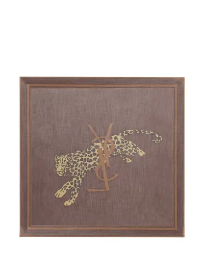 Saint Laurent Cassandre Leopard-print Scarf In Brown